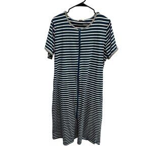 Vslarh Womens Blue White Striped Short Sleeve Zip Dress Size L Coastal Preppy